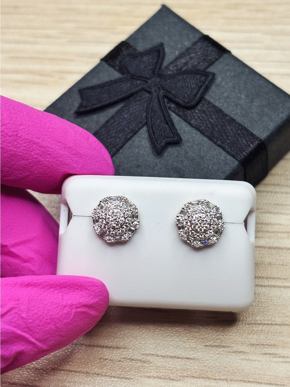VVS Moissanite Baguette-Cut Pave' Octagon Stud Earrings